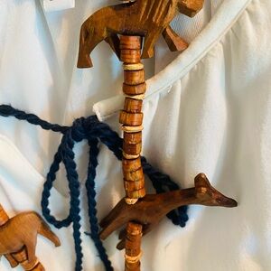 Vintage Ethnic Wooden Carved African Safari Animal Necklace -